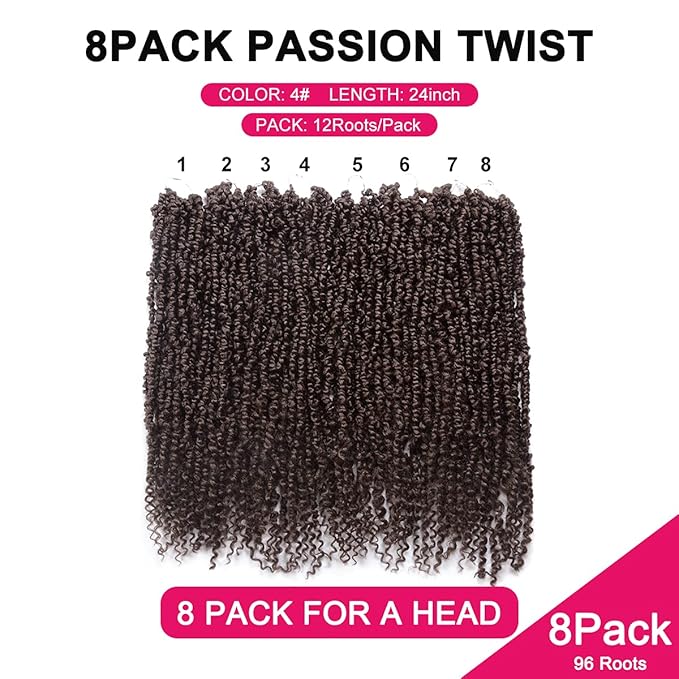 Passion Twist Hair - 8 Packs 24 Inch Passion Twist Crochet Hair For Black Women, Crochet Pretwisted Curly Hair Passion Twists Synthetic Braiding Hair Extensions(24 Inch 8 Packs, #4)