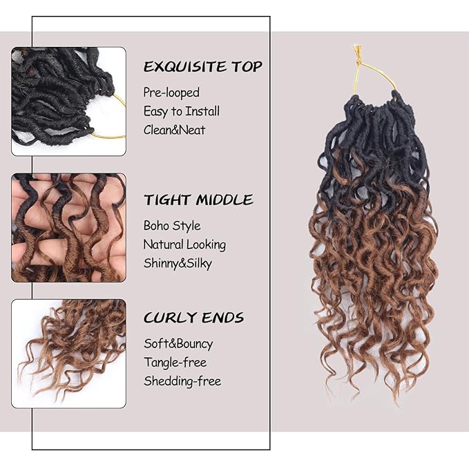 Goddess Locs Crochet Hair 10 Inch 9 Packs Synthetic Faux Locs Crochet Hair for Black Women, River Locs Hair Extensions Style Pre looped Crochet with Curly Ends