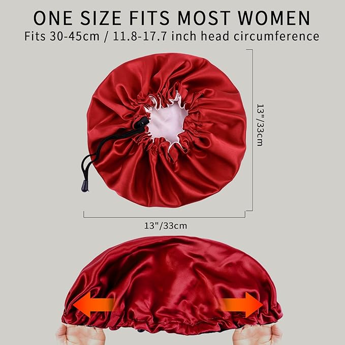 22 Momme 100% Mulberry Silk Bonnet Hair Wrap for Sleeping, Adjustable Silk Scrunchies Sleep Cap for Women Men Hair Care, Head Scarf Night Caps with Elastic Stay On Head, 1Pc(Burgundy,Pink)