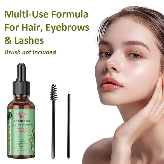 SkinSmart 360® Rosemary Mint Hair Growth Oil & Scalp Care for Men & Women – 100% Natural, Plant-Based, Non-Greasy Formula for Hair, Eyebrows & Lashes – 60 mL