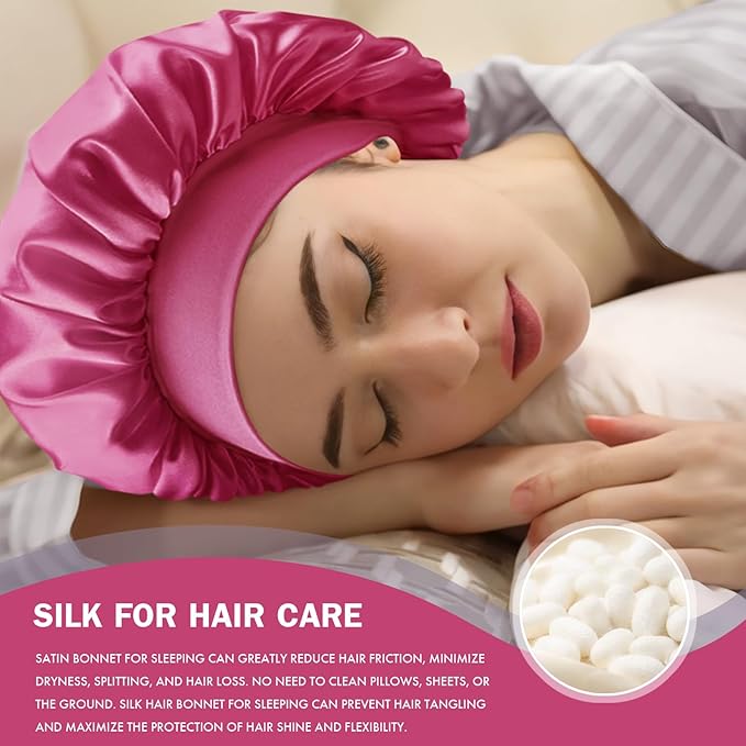 Satin Silk Bonnet for Sleeping, Double Layer Silk Sleep Cap for Men & Women, Soft Satin Lined Bonnet for Curly Hair