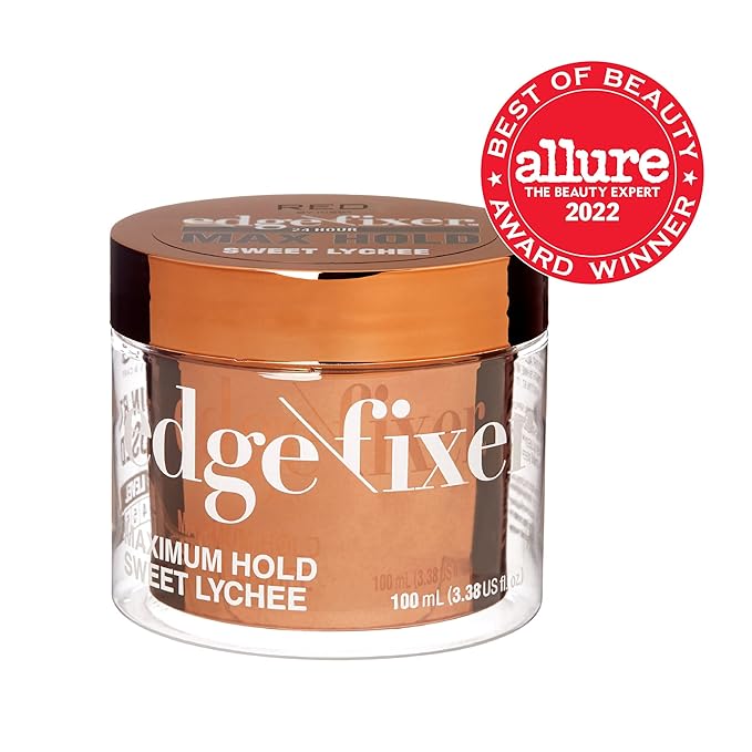 Red by Kiss Edge Fixer Hair Shine Gel, 24 Hour Max Hold, Non-Flaking, Biotin B7 Infused, Natural Styling, Professional Edge Control Wax, Perfect for Braiding (Sweet Lychee)
