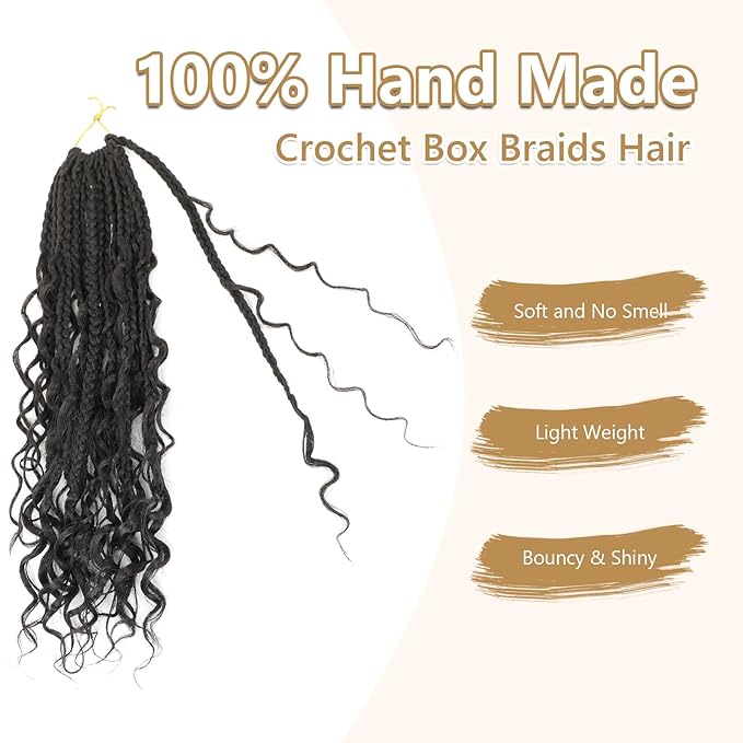 8 Packs Boho Braids Crochet Hair-8 Inch Crochet Box Braids- Bohomian Box Braid Crochet Hair Synthetic Braiding Hair Goddess Box Braids Crochet Hair for Black Women(1B)