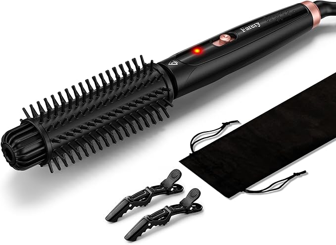 Farery 1.5 Inch Thermal Brush, Curling Iron for Smooth Bouncy Curls – Anti-Scald Hard Bristles, Lightweight, One-Button Start, Dual Voltage Travel Hair Tool with 360° Swivel Cord, 410°F Fast Heat