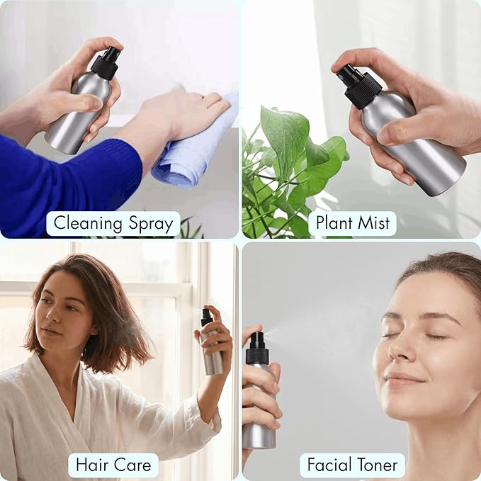 Youeon 12 Pack 4 Oz Fine Mist Spray Bottles, Reusable Aluminum Empty Spray Bottles, Small Refillable Bottle for Travel, Cosmetic, Perfume, Toner, Essential Oil Storage, Leak Proof