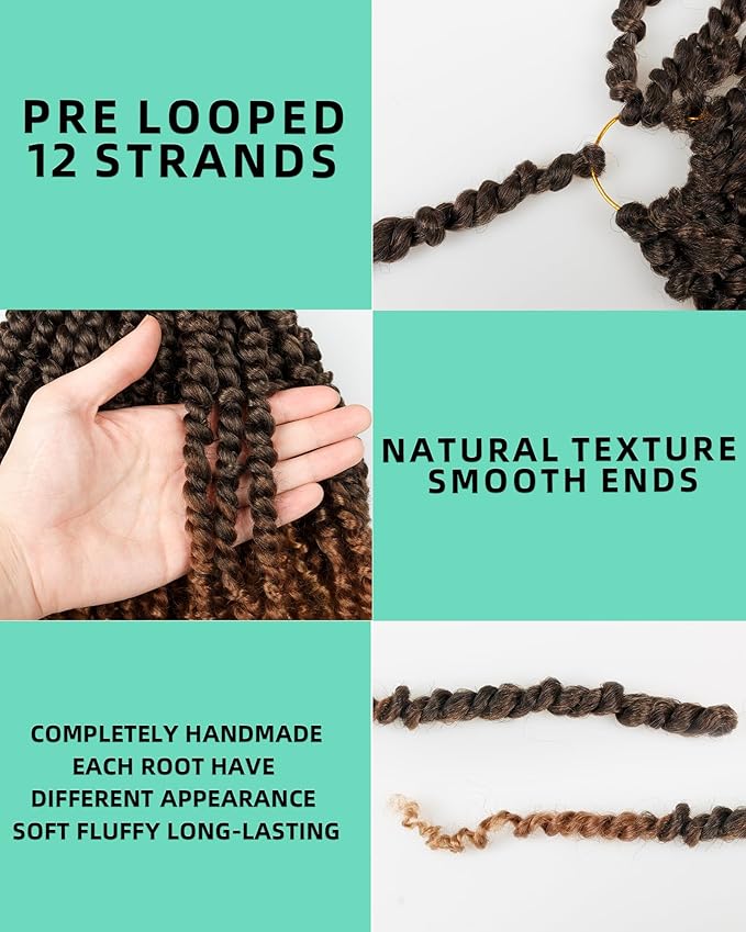10 Inches 2 Packs Passion Twist Crochet Hair for Black Women and Kids-3 Tones Ombre Black to Brown Blonde, Pre Looped Pretwisted Crochet Hair,Soft Lightweight Hair Extension(10"-2 Packs,T1B/30/27)