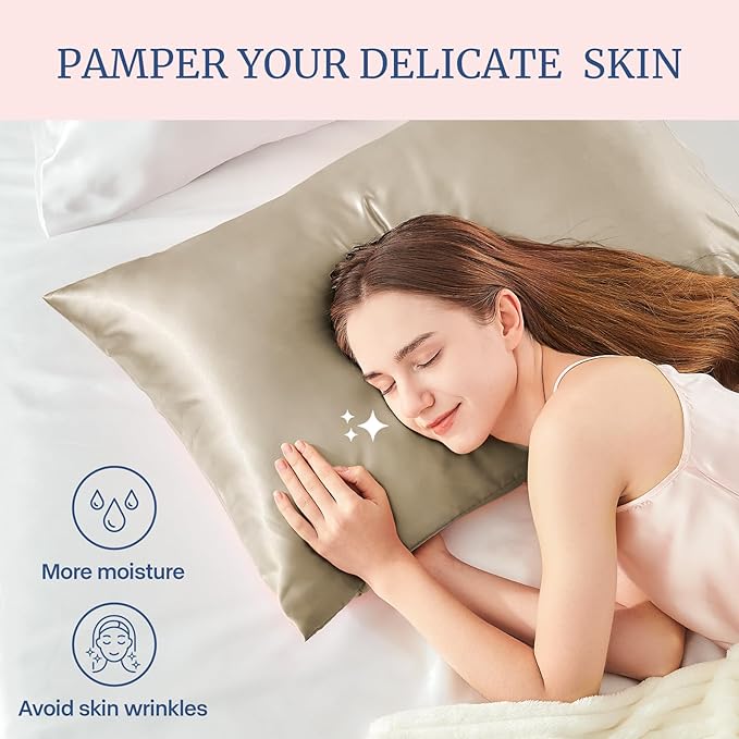 BEDELITE Satin Pillowcase for Hair and Skin, Super Soft and Cooling Similar to Silk Pillow Cases 2 Pack with Envelope Closure, Gift for Women Men(20"x30" Queen Size, Taupe)