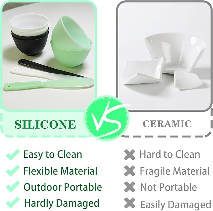 9Pcs Face Mask Mixing Bowl Set DIY Silicone Facial Mask Bowl for Home Salon Spa Face Skin Applicator Bowl with Stir Sticks, Black,White,Green