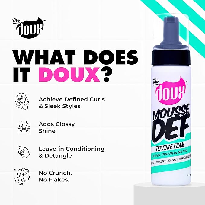 The Doux Multi-Use Mousse for Curly Hair – The Doux Mousse Def Texture Foam for Styling, Curl Definition, Volume & Shine – Curl Cream Alternative for Textured Hair & Natural Hair Styles