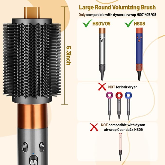 Upgraded Large Round Volumizing Brush for Dyson Airwrap Attachments, 3-Inch Large Barrel Round Brush Attachment Compatible with Airwrap HS01/05/08, Flexible Bristles for Volume Smooth Curling