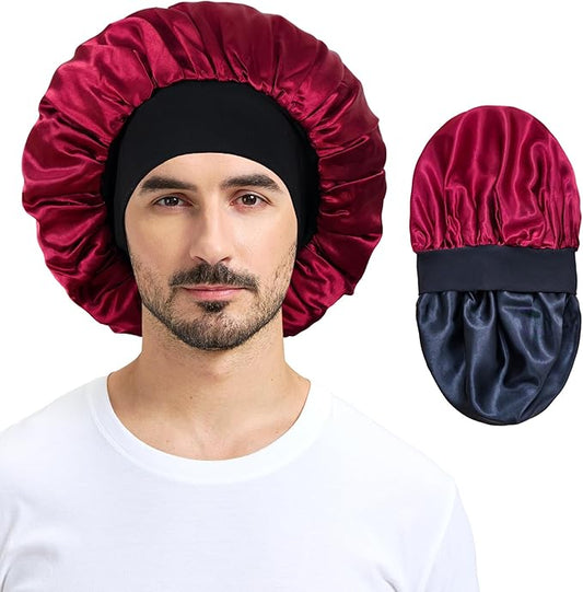 Silk Bonnet for Men Women, Satin Hair Bonnets for Sleeping, Double Layer Large Unisex Sleep Cap for Curly Hair Braids