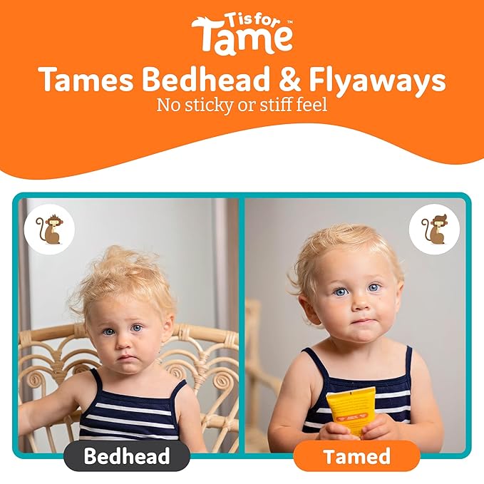 T is for Tame - All-Natural Hair Taming Cream for Kids, Frizz & Flyaway Control, Coconut Oil & Jojoba Leave-In, Safe for Babies & Toddlers, Non-Greasy, 3.38 Fl Oz (Bundle of 2)