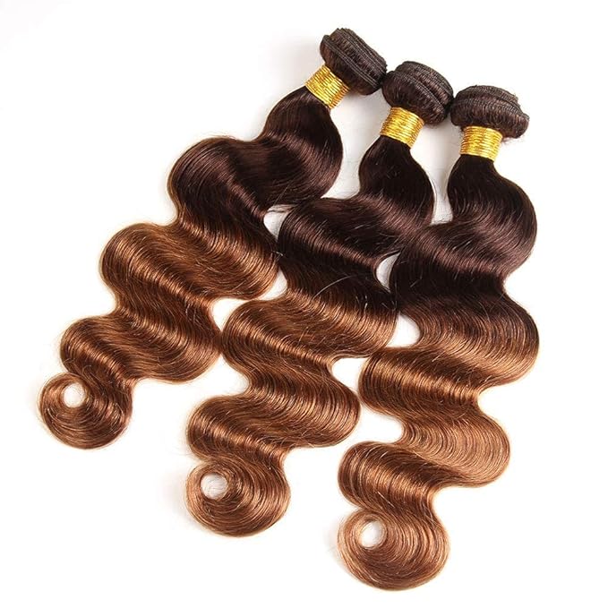 2 Tone Ombre Brazilian Body Wave Hair 3 Bundles Brazilian Remy Virgin Human Hair Weave Bundles 100% Unprocessed Body Wave Human Hair Extensions T4/30 Medium Brown/Medium Auburn(14 16 18)