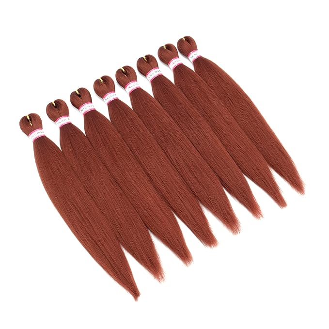 Ginger Braiding Hair Pre Stretched 20 Inch 8 Packs Braiding Hair Extensions for Crochet Box Braids Twists Locs Hair Itch Free Soft Yaki Texture Hot Water Setting (20inch,#350)