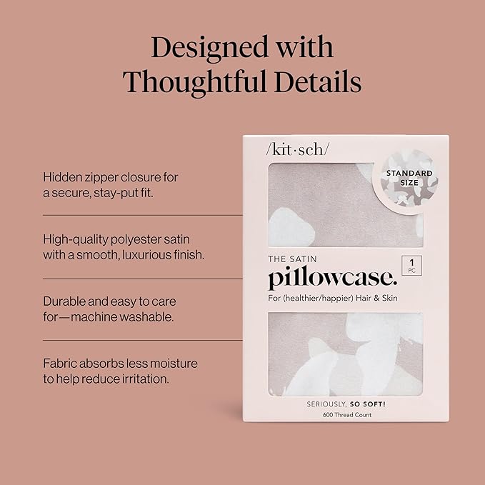 Kitsch Satin Pillowcase with Zipper for Hair & Skin, Softer Than Silk Pillow Cases Queen, Wrinkle-Free, Smooth and Cooling Satin Pillow Covers, Standard Size 19"x26", Champagne Butterfly