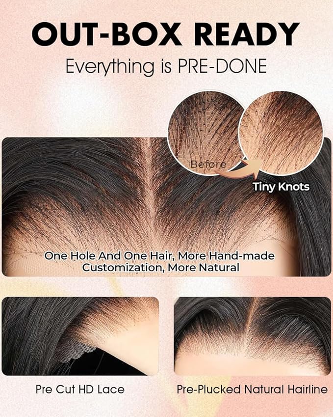 BGM GIRL 9x6 M Cap Water Wave Glueless Wig Human Hair Pre Bleached Tiny Knots Pre Cut HD Lace 180% Density Deep Wave Wear Go Wig Pre Plucked Transparent Lace Natural Black 26 Inch