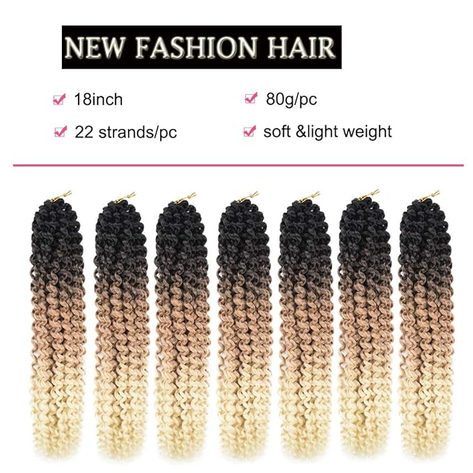 7 Packs Passion Twist Hair 18 Inch Long Water Wave Crochet Synthetic Curly Braids for Passion Twist Crochet Braiding Hair Long Bohemian Curly Hair (18inch, 1B/brown/honey blonde)