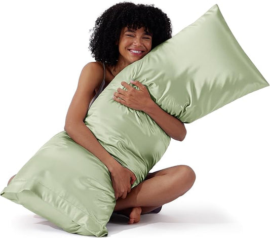 Bedsure Body Pillow Cover 20x54 Inches - Sage Green Satin Similar to Silk Pillowcase for Hair and Skin, Cooling and Silky Long Body Pillow Pillowcase with Envelope Closure, Gifts for Women Men