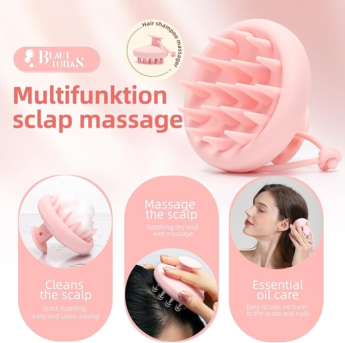Scalp Massager Shampoo Brush, Scalp Scrubber with Soft Silicone Bristles, Scrubber Scalp Exfoliator for Dandruff Removal，Hair Grouth,Wet Dry Hair Massager Brush for All Hair (Pink)