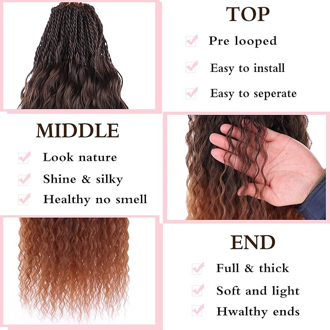 Xtrend Pre Looped Micro Brazilian Kinky Curly Crochet Hair 8 Packs 18 Inch Ombre Brown Micro Curly Braiding Hair Extensions Synthetic Deep Wave For Mini Senegalese Twist Hair (30 Strands/Pack，T30#)