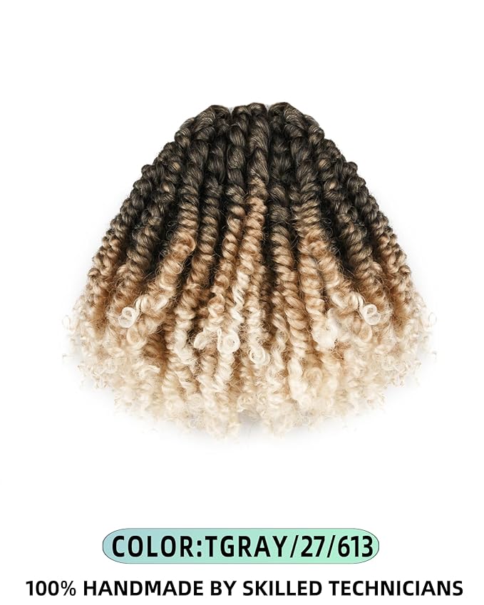 6 Inches 8 Packs Super Short Passion Twist Crochet Hair for Black Women and Kids-3 Tones Ombre Gray to Blonde to Off-white, Pre Looped Pretwisted Crochet Hair Extension (6"-8 Packs,Gray/27/613)