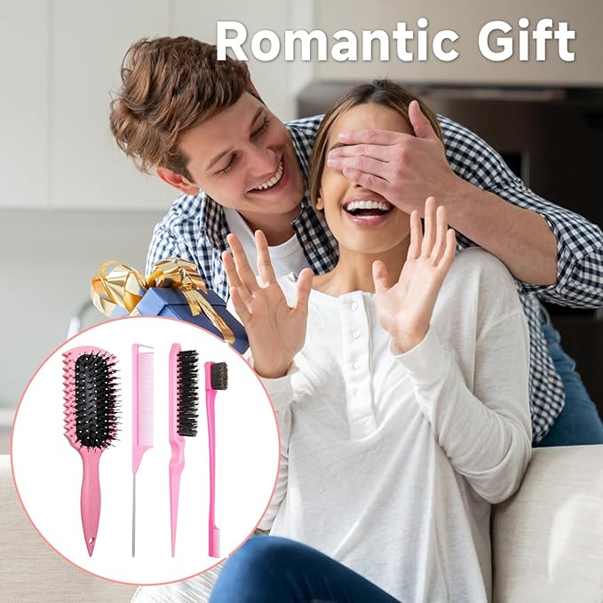 Curl Defining Brush, Curly Hair Brush Products With 3 Pcs Slick Back Hair Brush Set Bristle Brush Edge Control Teasing Comb for women (Green)