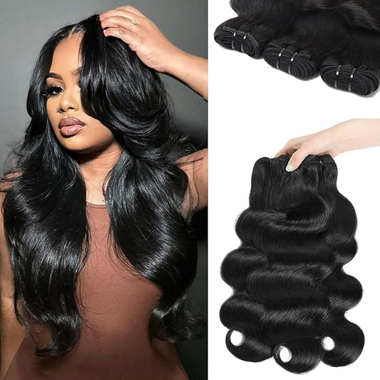 12A Human Hair Bundles Body Wave 12 14 16 Inch 100% Unprocessed Brazilian Virgin Double Weft Weave Body Wave Bundles Human Hair Natural Black Color