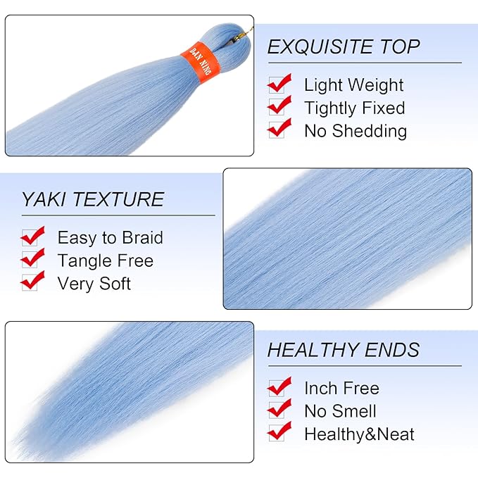 BabyBlue Pre Stretched Braiding Hair 30 Inch Box Braid Hair Extensions 3 Packs Yaki Texture Pre Feathered Braids Hair Easy to Use