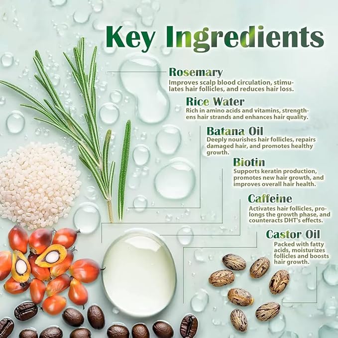 Natural Hair Growth Serum:Hair Growth Spray with Rosemary, Bataua Oil & Biotin - Non-Greasy, Hormone - Free Treatment,Promotes Thicker, Fuller Hair for Women & Men - All Thinning Hair (2 Fl Oz, FF)