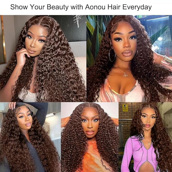 13x6 Deep Wave HD Lace Front Wigs Human Hair 220% Density Chocolate Brown Curly Human Hair Wigs for Women HD Lace Front Wet and Wavy Wigs Pre Plucked Virgin Hair 20inch