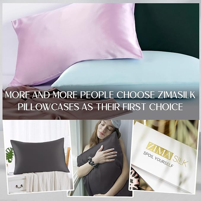 ZIMASILK 100% Pure Mulberry Silk Pillowcase for Hair and Skin Health,Soft and Smooth,Both Sides Premium Grade 6A Silk,600 Thread Count,with Hidden Zipper,1pc(Standard 20''x26'',Dark Gray)