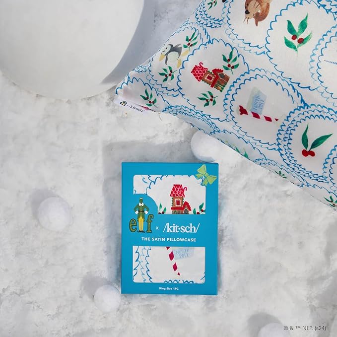 Kitsch x Elf North Pole - Satin Pillowcase with Zipper for Hair & Skin – Softer Than Silk, Cooling Pillow case, Wrinkle-Free, Machine Washable, King Size (19x36)