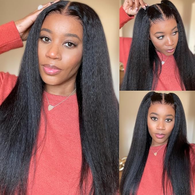 Julia Hair U Part Human Hair Wigs for Women 12A Kinky Straight Braizlian Human Hair Glueless Upart Wig No Glue No Sew in Beginner Friendly 180% Density No Lace Yaki Hair Wig 16 Inch