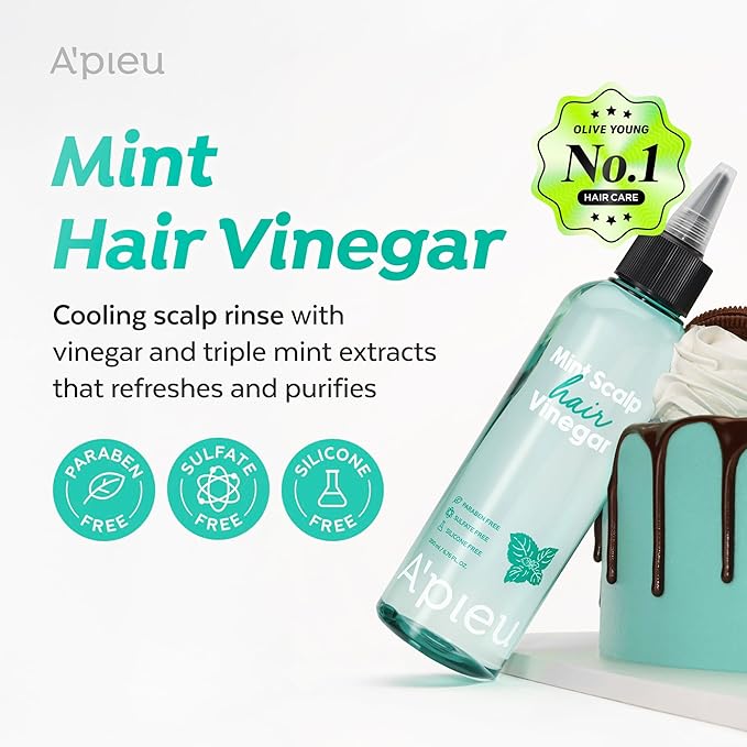 A’PIEU Mint Hair Vinegar - Deep Scalp Clean & Detox for Oily Scalp, Buildup & Dandruff Scalp Treatment, pH-Balancing Rinse for Fresh, Shiny Hair, Korean Haircare, 6.76 fl oz