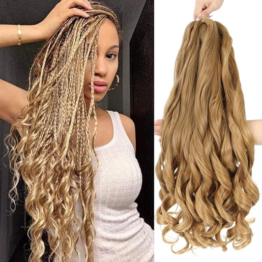 6packs French Curl Braiding Hair 24 Inch Loose Wave Bouncy Braiding Hair Pre Stretched 100g/pack Yaki Curly Hair for Black Women Hair Extensions (#27)