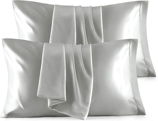 Bedsure King Size Satin Pillowcase Set of 4 - Silver Grey Pillow Covers for Hair and Skin 20x36 Inches with Envelope Closure, Similar to Silk Pillow Cases, Gifts for Women Men