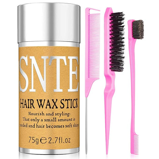 Hair Wax Stick Slick Back Hair Brush Set – Frizz Control for Women, Kids & Men, Smooths Flyaways, Defined Edges, Creates Sleek Ponytails & Buns – Styling Accessories & Stocking Stuffers for Teen Girls