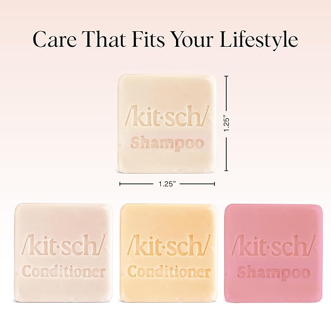Kitsch Shampoo and Conditioner Set - 4pc Sampler Bars with Rice Water Shampoo and Conditioner, Castor Oil Shampoo & Coconut Oil Conditioner - Bottle-Free Beauty for Hair Growth, Repair & Moisture