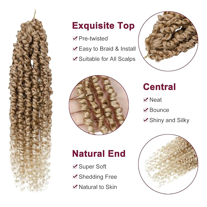 Passion Twist Hair - 8 Packs 12 Inch Passion Twist Crochet Hair For Women, Crochet Pretwisted Curly Hair Passion Twists Synthetic Braiding Hair Extensions (12 Inch 8 Packs, T27/613)
