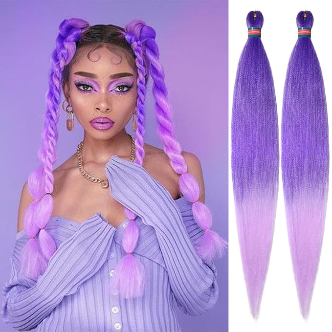 Purple Mix Pre stretched Braiding Hair 2 Packs Pre feathered Braid Hair Extensions 30 Inches Hair Braids