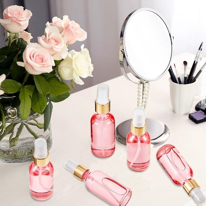 Roshtia 30 Pcs 2 oz/ 60 ml Rose Gold Glass Spray Bottle Refillable Perfume Atomizer Clear Decorative Empty Bottles with Fine Mist Sprayer Pump for Face Body Travel