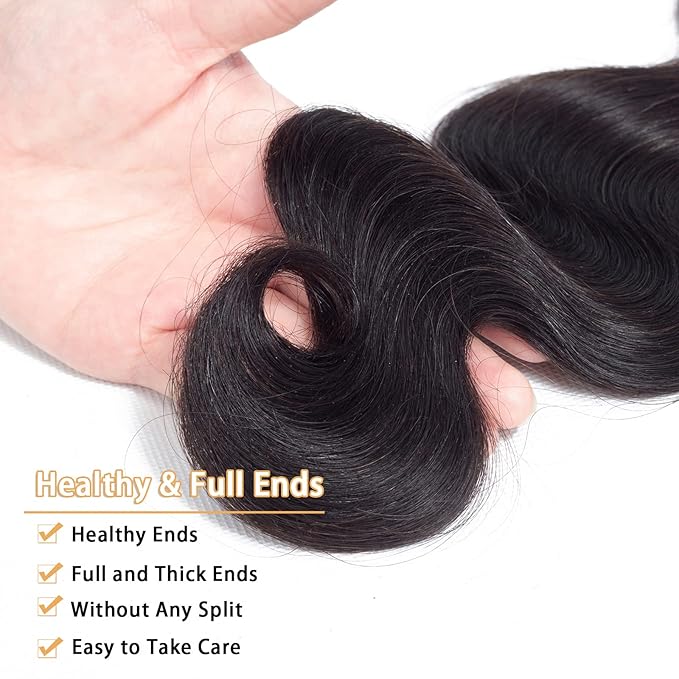 12A Body Wave Bundles with Closure Human Hair (20 22 24+18") 100% Unprocessed Brazilian Virgin Body Wave Human Hair Bundles with 4x4 Free Part Lace Closure Natural Color