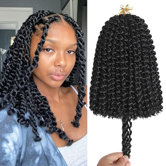 8 Inch Ombre Color Passion Twist Crochet Hair for Women 9 Packs Water Wave Short Twist Crochet Hair Curly Pre-looped Braiding Hair Extensions For Butterfly Locs Braids 1b27