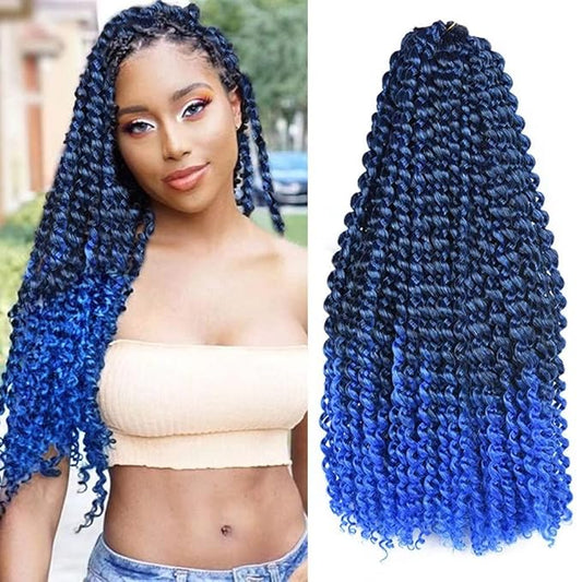 22inch Blue Water Wave Crochet Hair for Butterfly Soft Locs 7 Packs Ombre Blue Passion Twists Hair Synthetic Crochet Hair Long Bohemian Locs Braiding Hair Extensions (22" 7packs T1B/blue#)