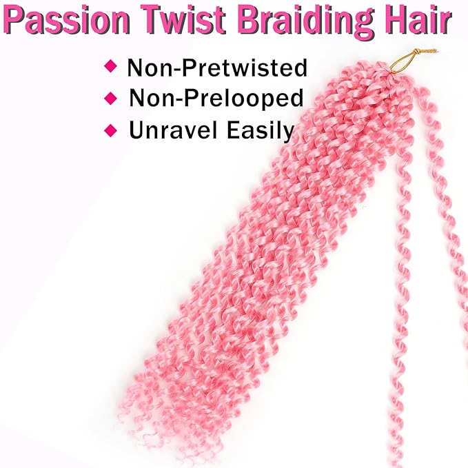 Pink Passion Twist Hair,14 Inch 7 Packs Water Wave Crochet Hair Curly Wrapping Braiding Hair For Passion Twist Crochet Hair/Butterfly Locs/Spring Twist Crochet Hair Braids (14in,7pcs,pink#)
