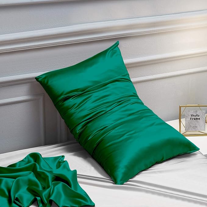 NTBAY 12 Pack Satin Queen Pillowcases for Hair and Skin, Luxurious and Silky Pillow Cases with Envelope Closure, 20 x 30 Inches, Dark Green