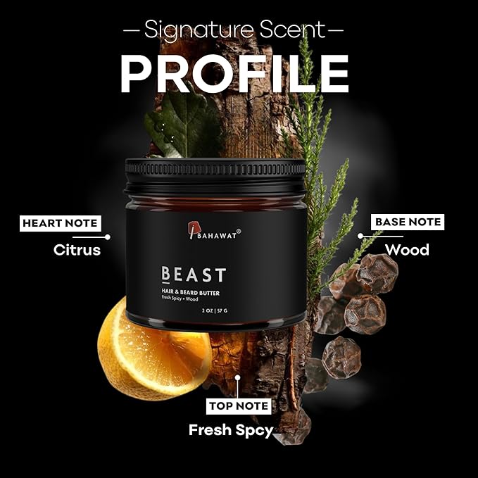 BAHAWAT Hair & Beard Butter for Men Leave-in Conditioner - Fresh Spicy & Wood scent - Strengthen & Soften– Made in USA -Organic Natural Ingredients | The Best Beard Butter - 2 oz.