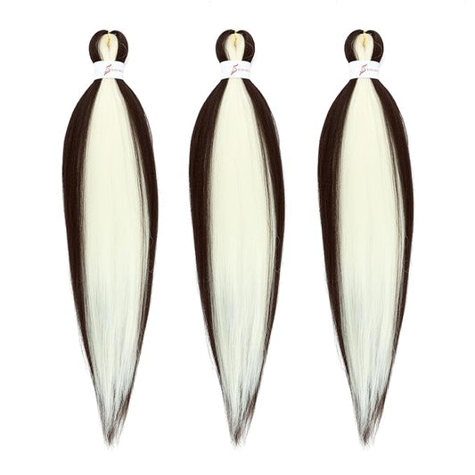 Dorsanee Mixed Color Braiding Hair Pre Stretched 24 Inch 3 Packs Braiding Hair Extensions for Box Braids Twists Locs Hair Soft Yaki Texture Hot Water Setting (#Dark Brown & Platinum Blonde)