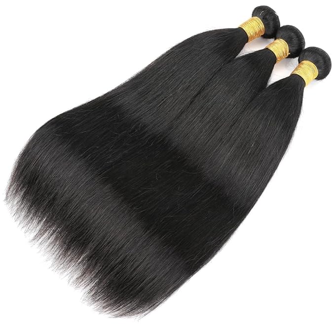 Brazilian Straight Human Hair Bundles 100% Unprocessed Virgin Straight Weaves 3 Bundles 14 16 18inch Raw Sew in Human Hair Bundles Deals Natural Black for Woman