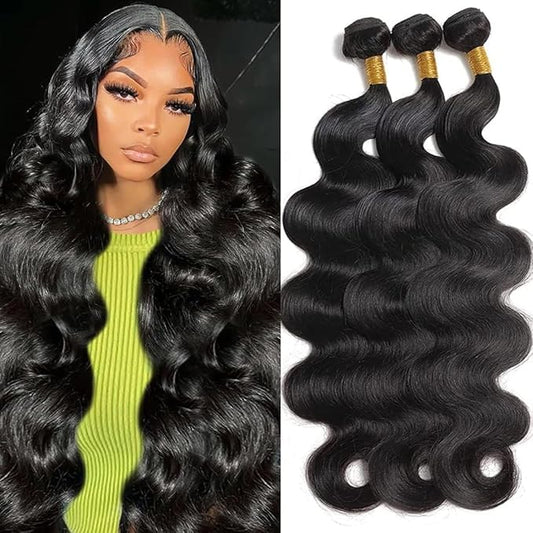 12A Human Hair Bundles Body Wave 100% Unprocessed Brazilian Virgin Hair 3 Bundles Human Hair Extensions Quick Weave Human Hair (18 20 22 Inch)